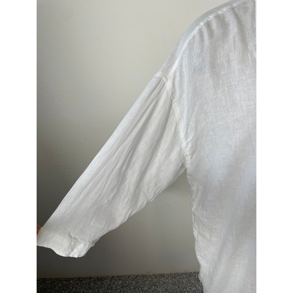 Tahari Womens XL White Linen Blend Button Up Shirt 3/4 Sleeve Blouse Tunic Top - Picture 8 of 8